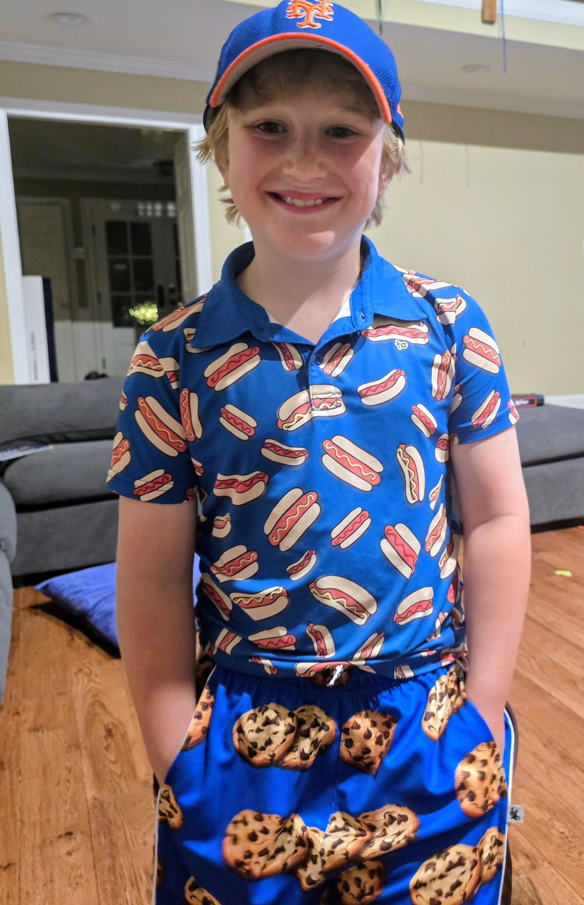 Atreyu wearing his hot dog polo shirt